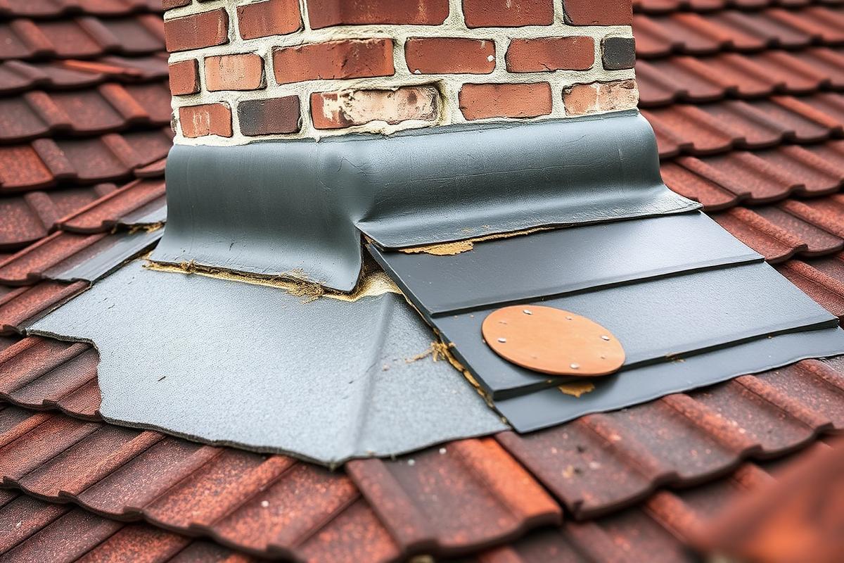 Herstel van loodwerk rond een schoorsteen op een dak in Middelburg